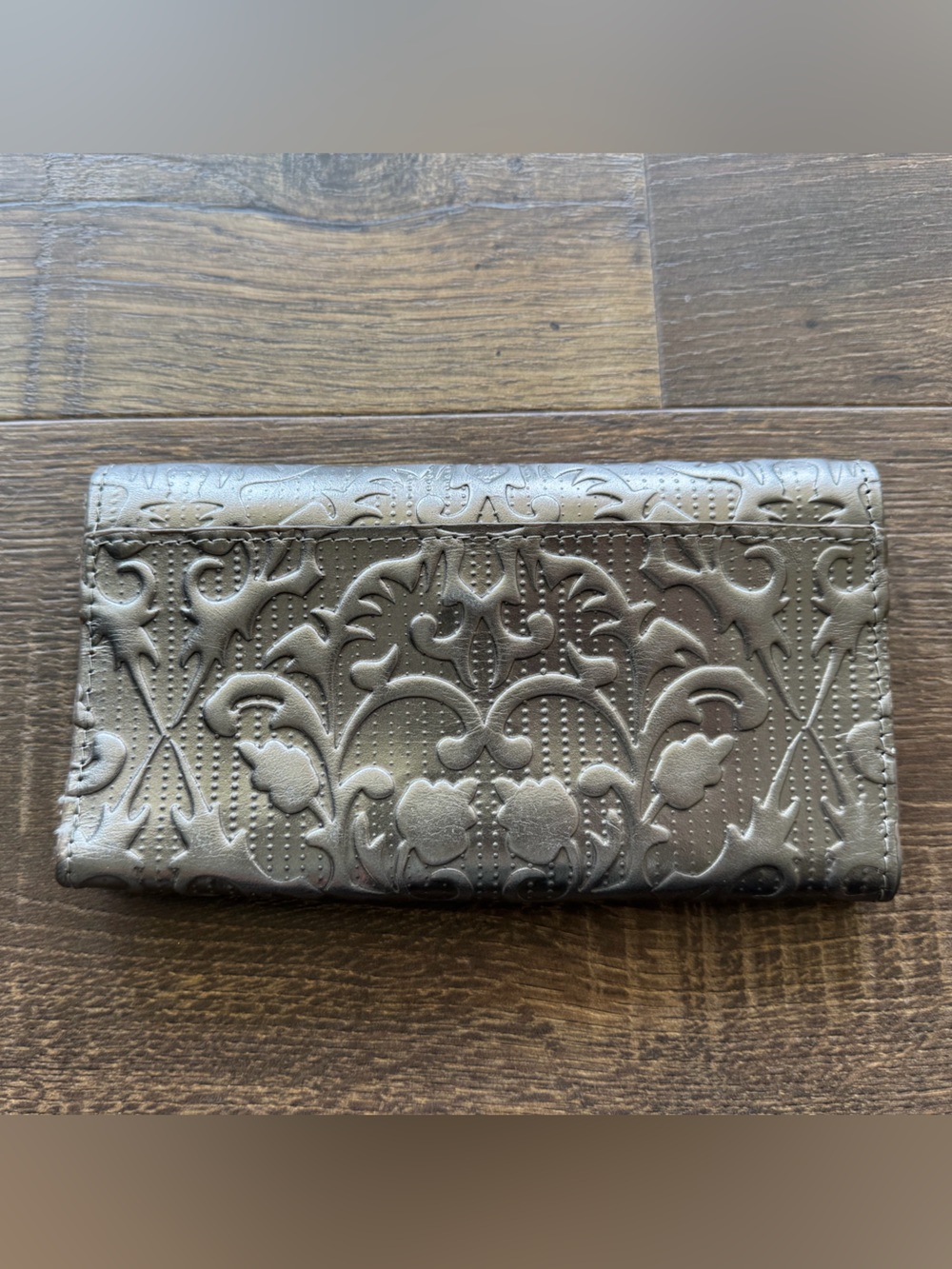 Patricia Nash Embossed Metallic Silver Leather Trifold Wallet - Picture 2 of 3